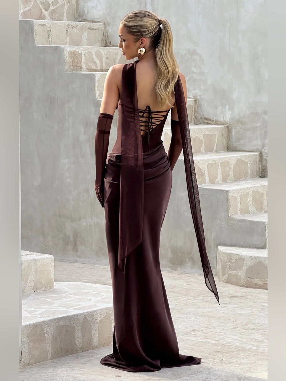 New BabyBoo LIORA MAXI DRESS PLUM BROWN Size Small - Picture 6 of 16